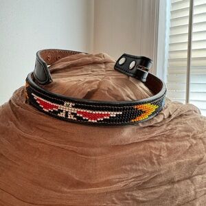 VintageThunderbird Beaded Circle Y Leather Belt